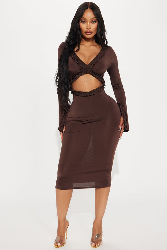 About Her Flair Midi Dress - Chocolate