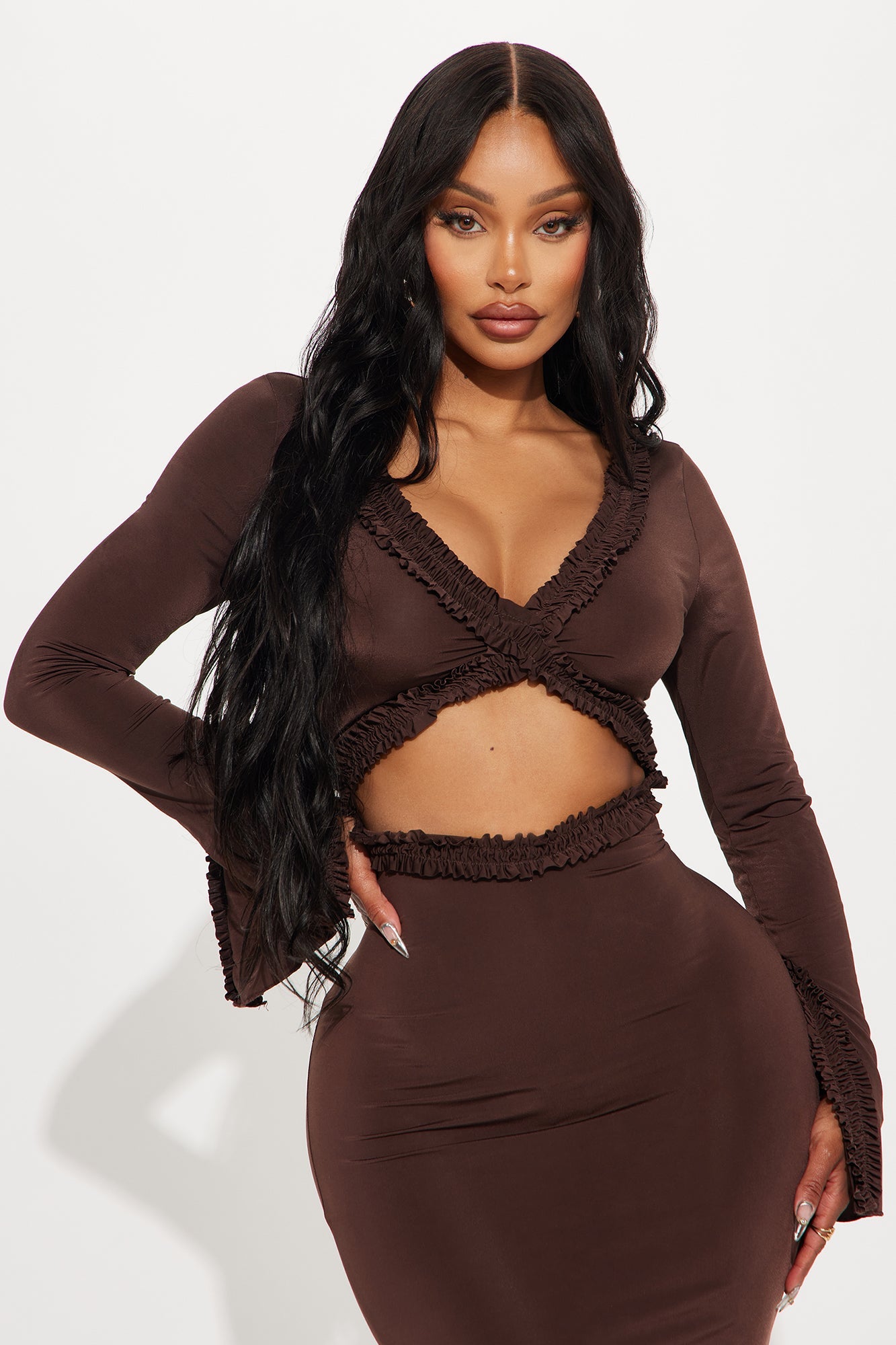 About Her Flair Midi Dress - Chocolate
