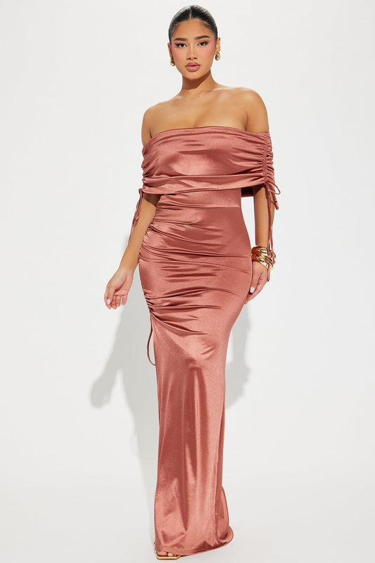 Kiara Off Shoulder Gown - Brown