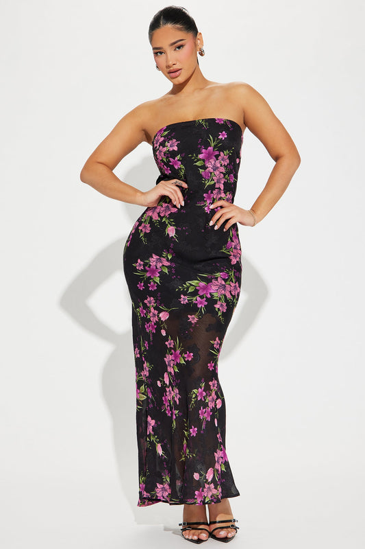 Alexa Floral Chiffon Maxi Dress - Black/combo