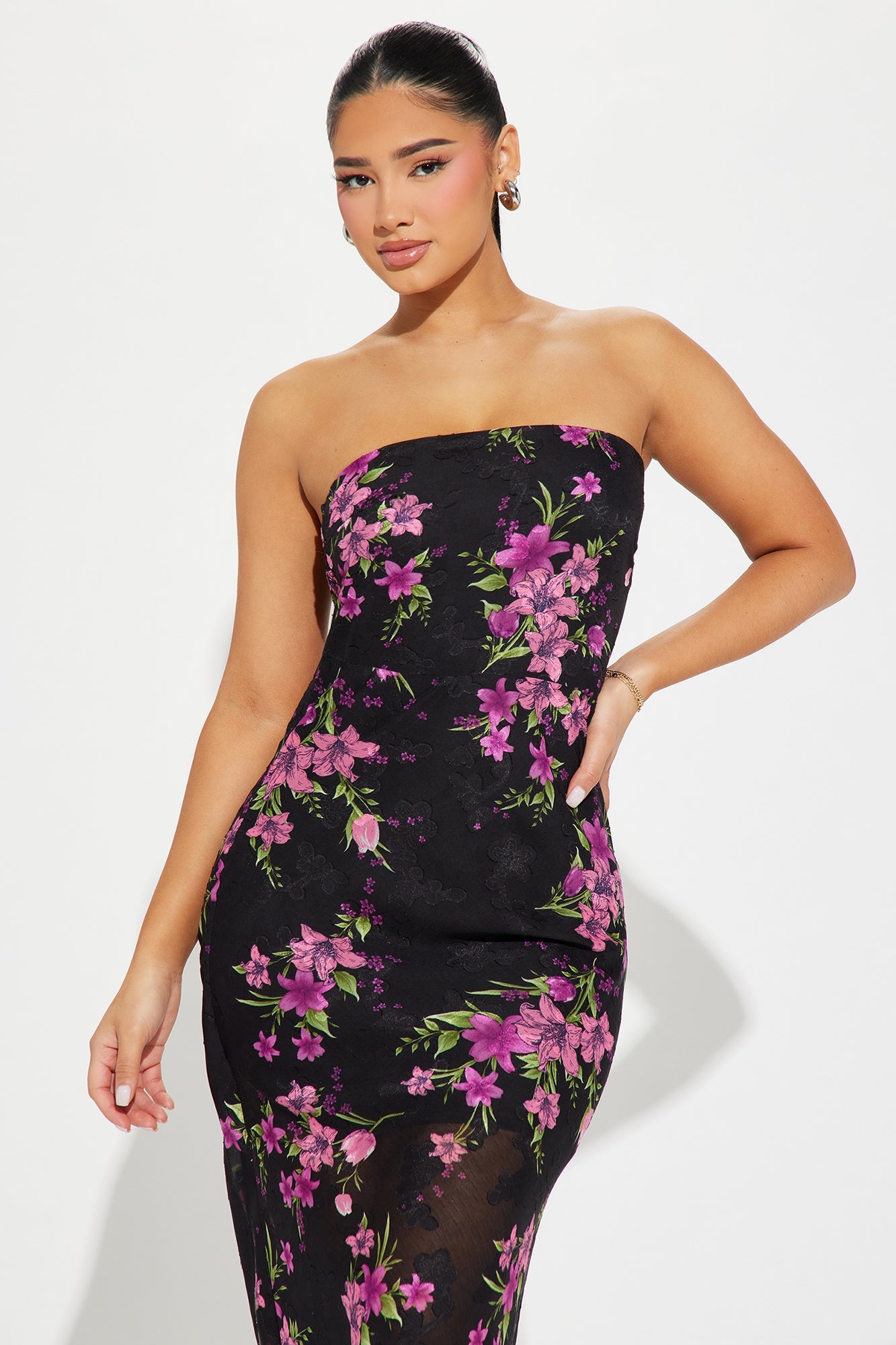 Alexa Floral Chiffon Maxi Dress - Black/combo