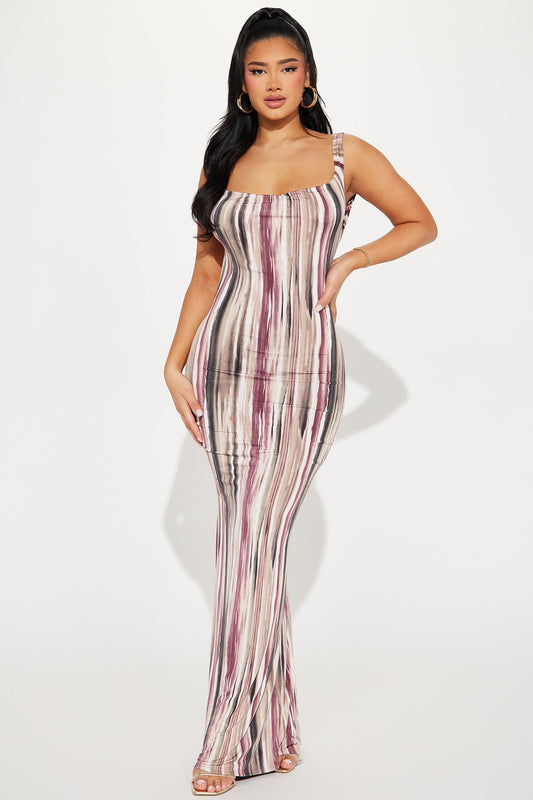 Erica Backless Maxi Dress - Brown/combo