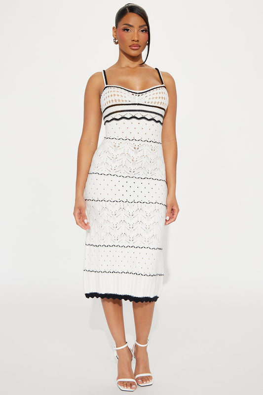 Your Daydream Crochet Midi Dress - White/Black