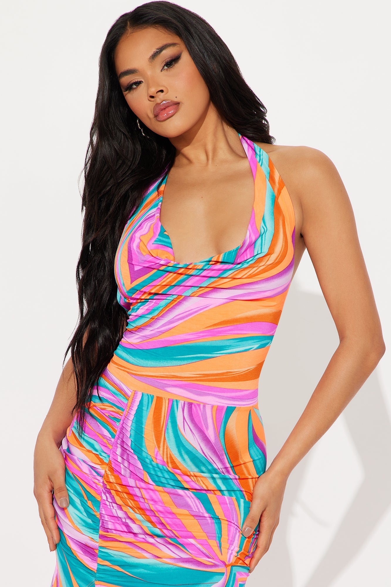 Prism Ruched Midi Dress - Multi Color