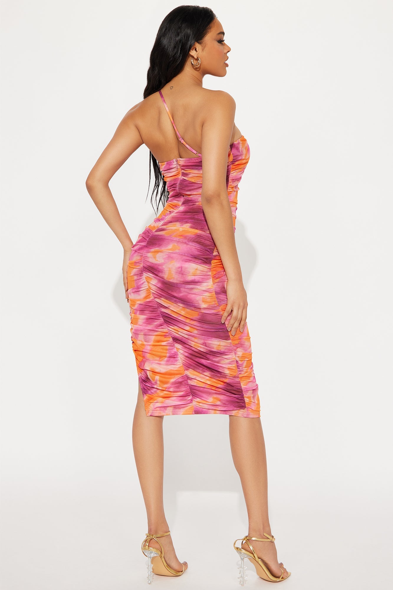 Sunset Sizzle Mesh Midi Dress - Magenta/combo
