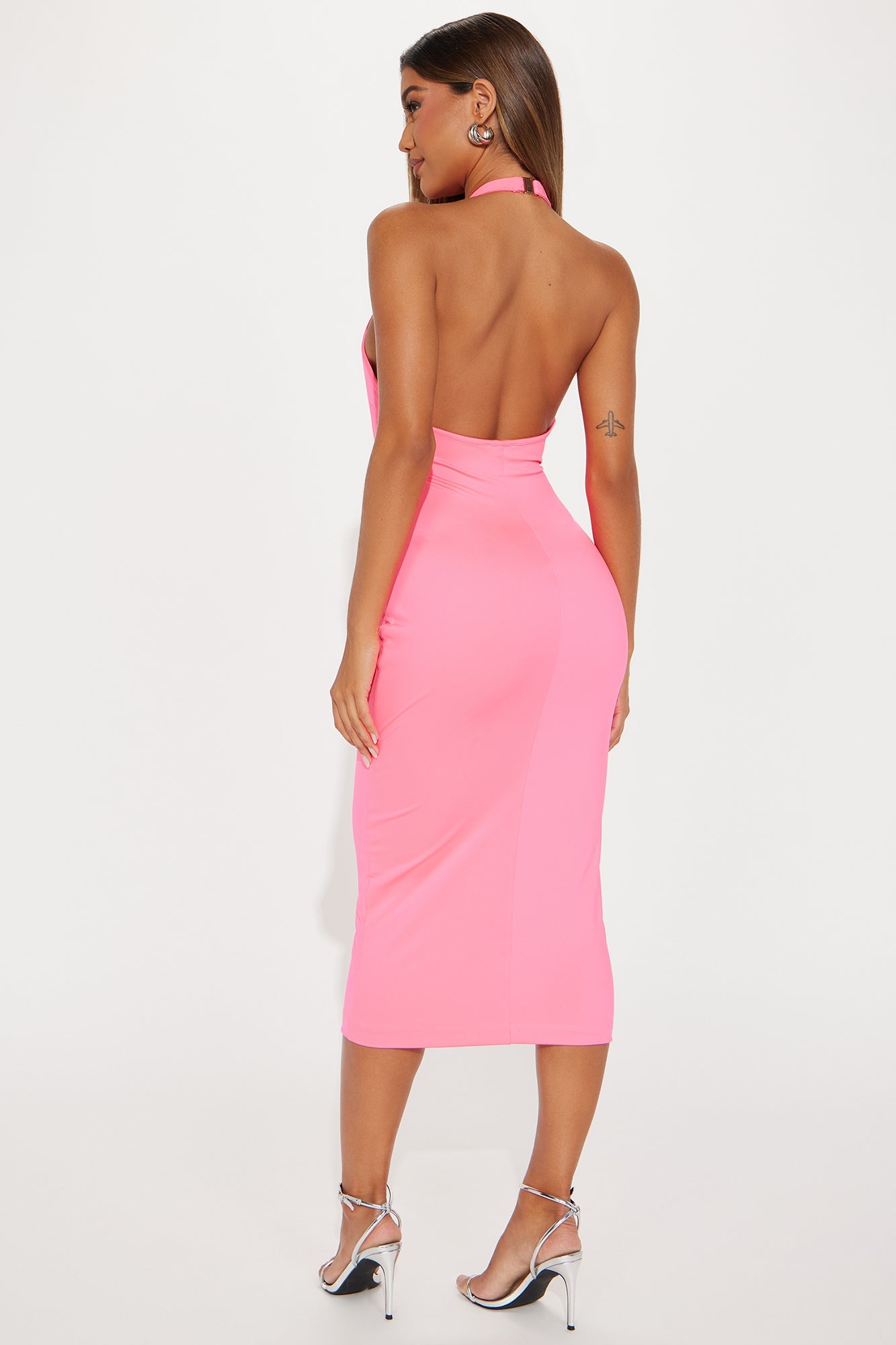 Angelic Aura Double Lined Midi Dress - Neon Pink