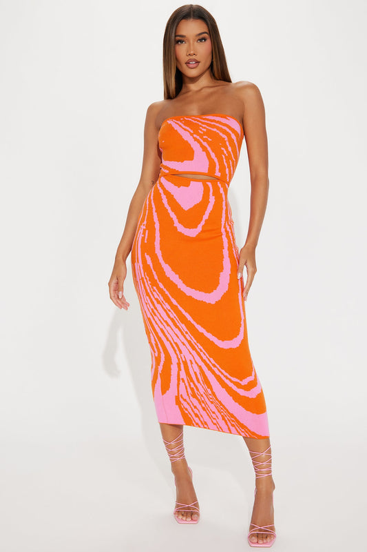 New Lover Sweater Midi Dress - Orange/combo