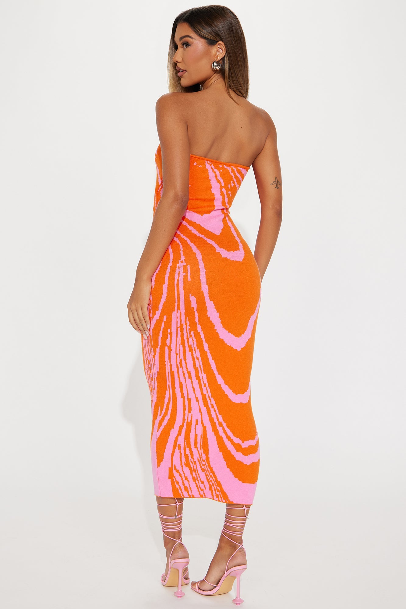New Lover Sweater Midi Dress - Orange/combo