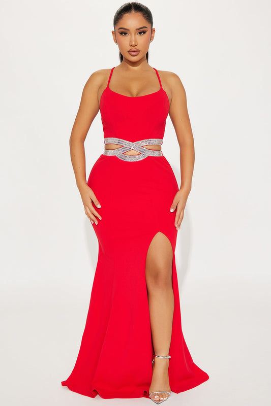 Cassandra Embellished Gown - Red