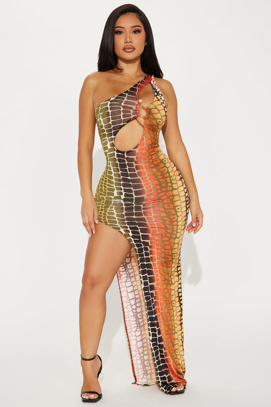 Back It Up Maxi Dress - Olive/combo