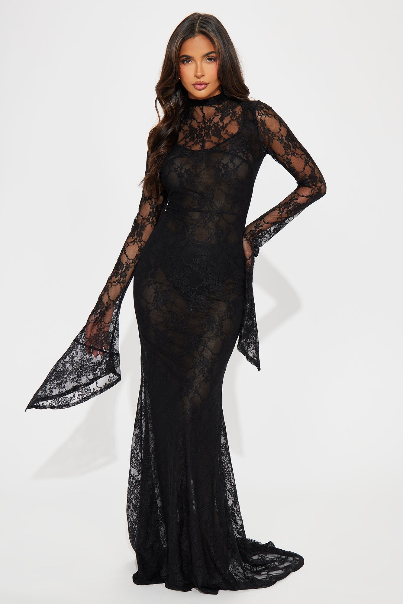 Dramatic Lace Maxi Dress - Black