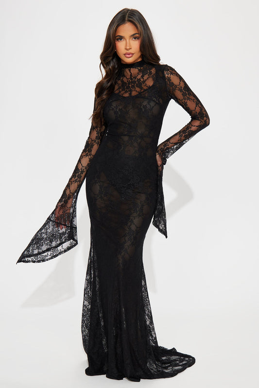 Dramatic Lace Maxi Dress - Black