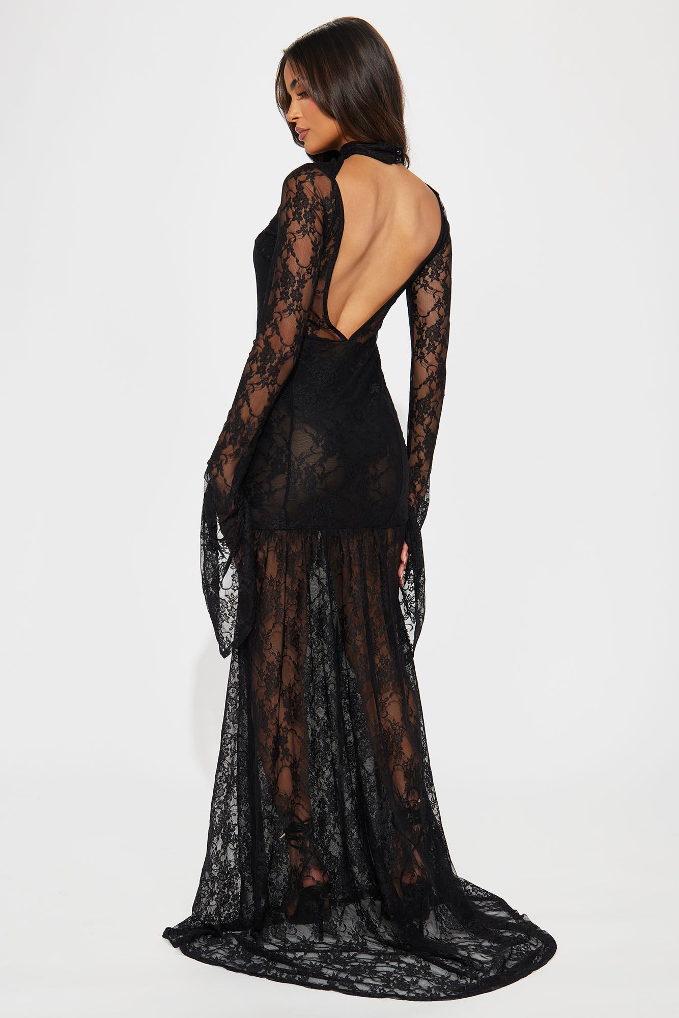 Dramatic Lace Maxi Dress - Black