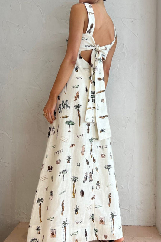 Print Knot Back Maxi Dress