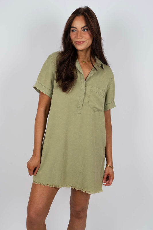 Feel The Fun Shirt Dress (Olive)