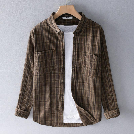Men's Cotton Long-sleeved Striped Shirt Slim Top - amazitshop