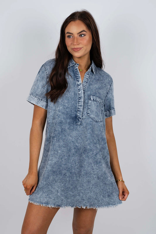 Feel The Fun Shirt Dress (Denim)