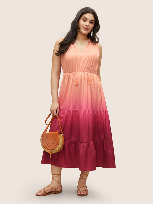 Ombre Tassels Flutter Layered Hem Tank Dress