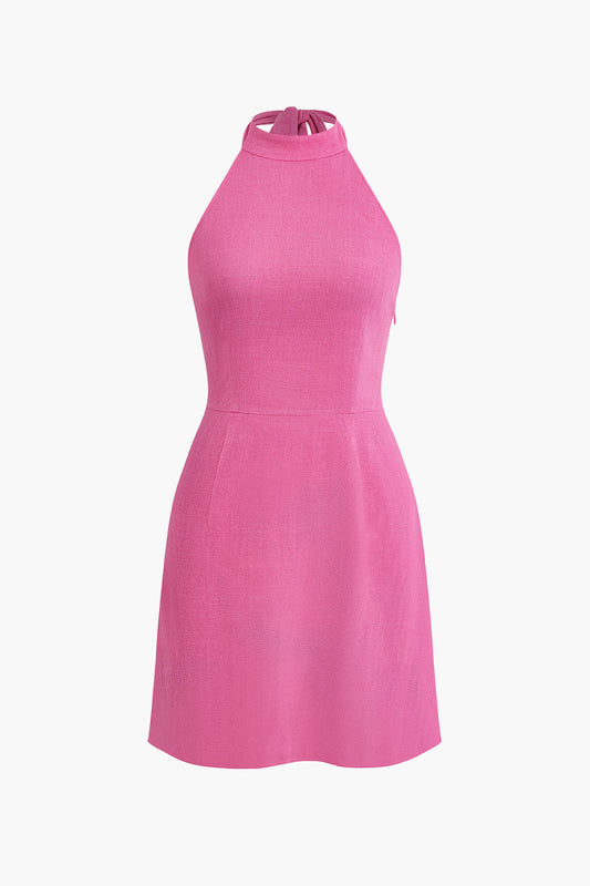 Halter Neck Tie Backless Mini Dress