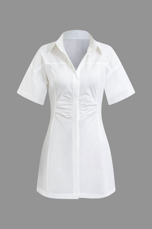 Solid Short Sleeve Mini Shirt Dress