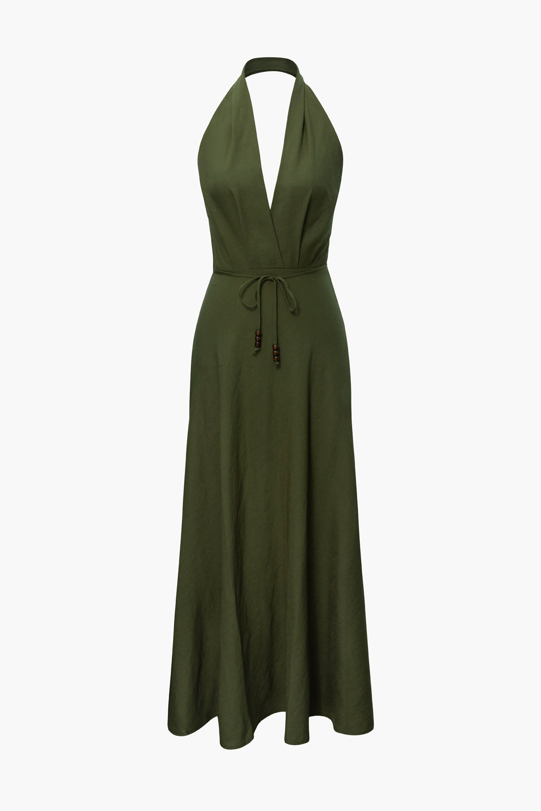 V-neck Tie Waist Halter Maxi Dress