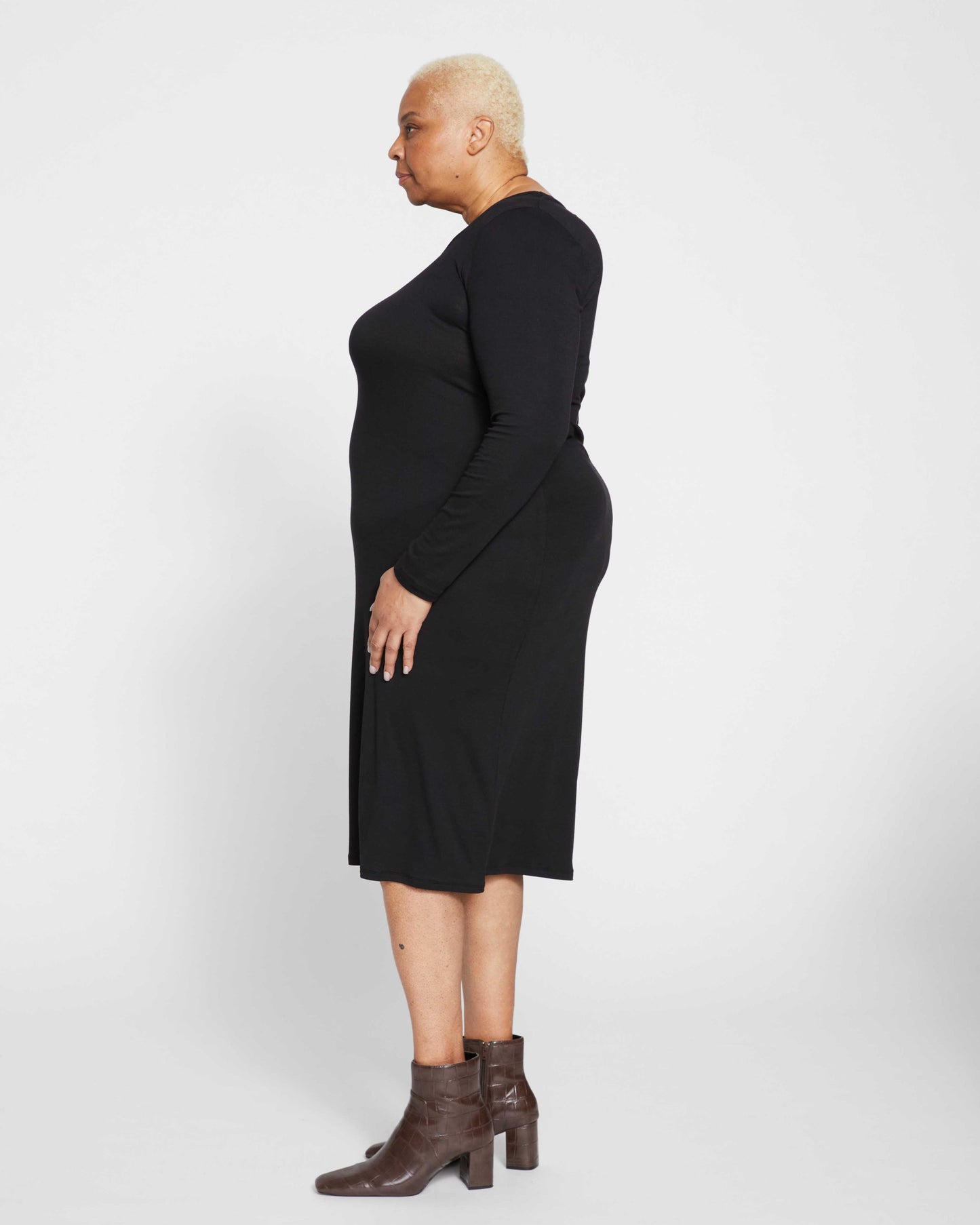Foundation Long Sleeve Square Neck Dress - Black