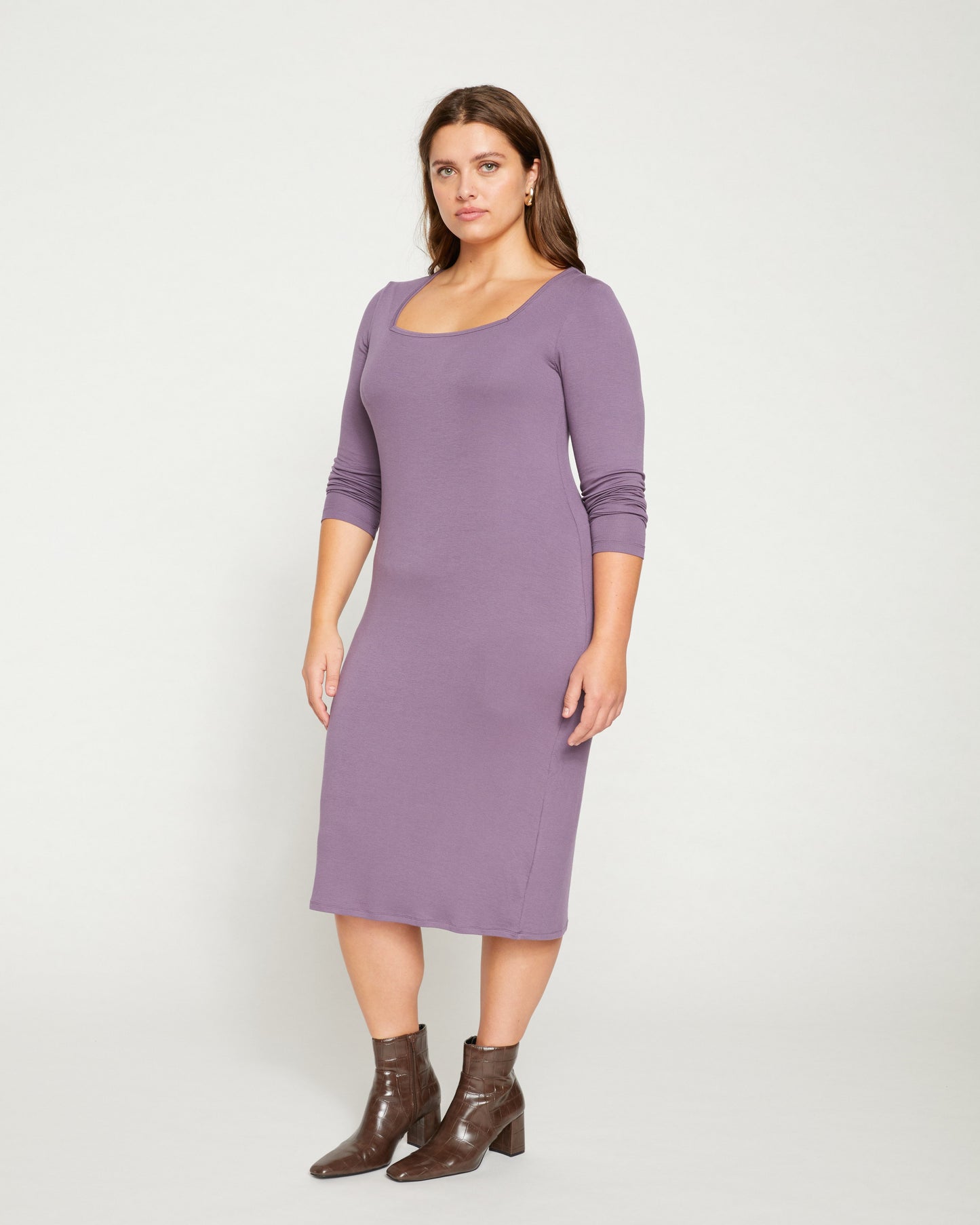 Foundation Long Sleeve Square Neck Dress - Dried Violet