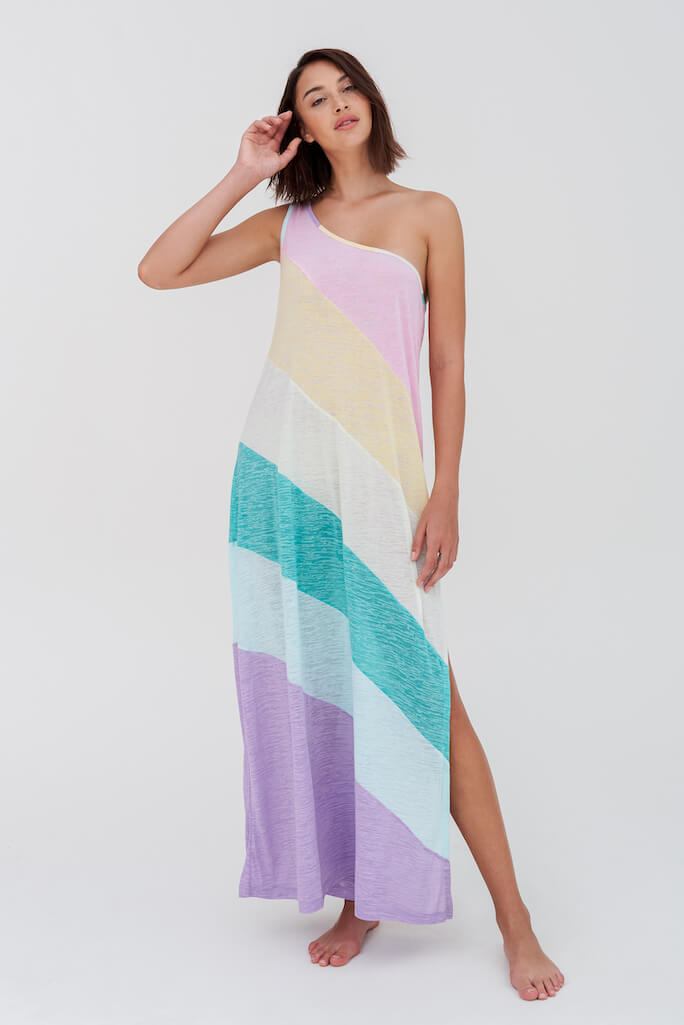 One-shoulder Rainbow Dress
