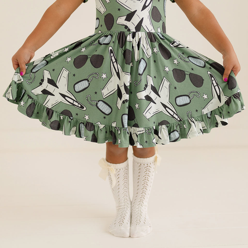 Airman Short Sleeve Ruffled Twirl Dress