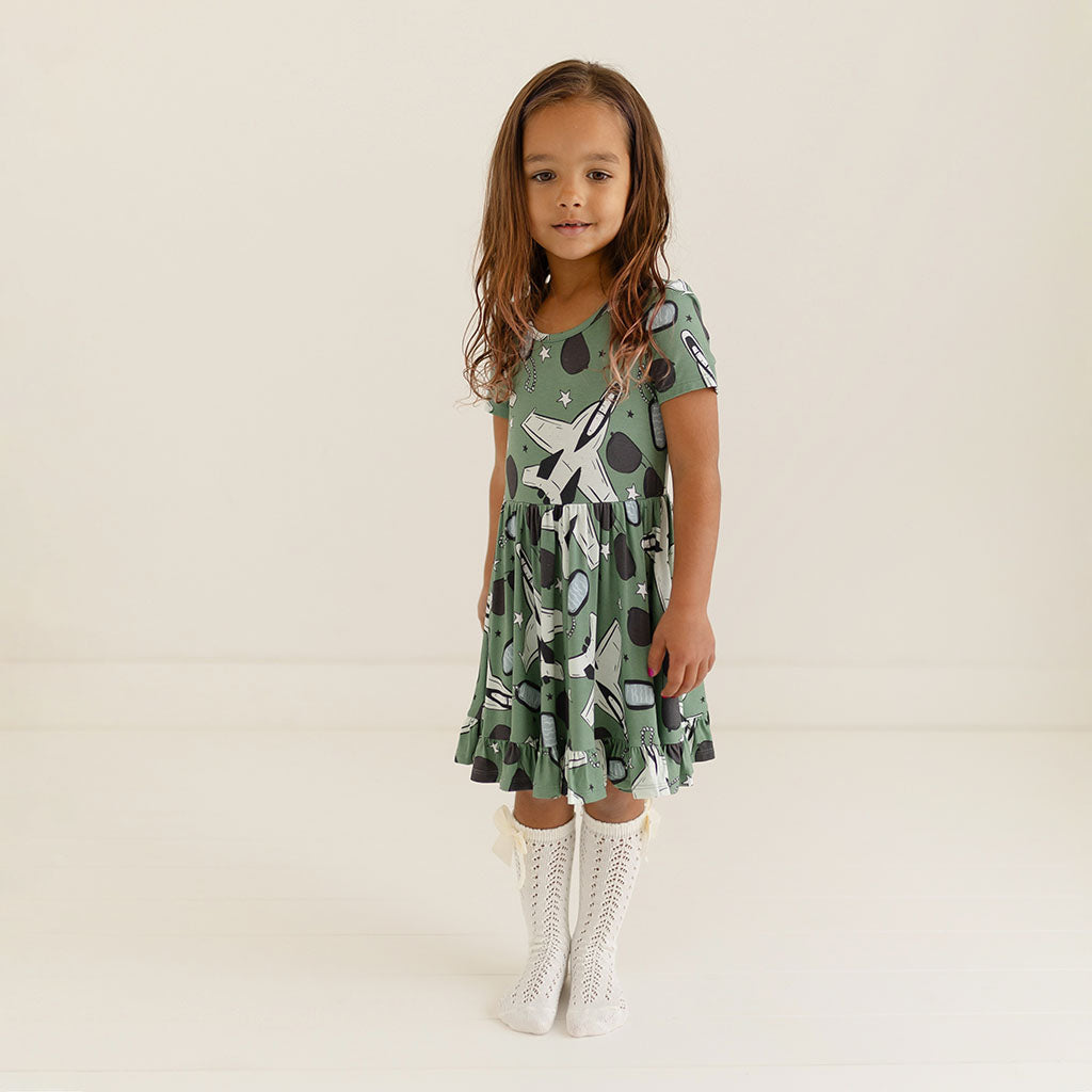 Airman Short Sleeve Ruffled Twirl Dress