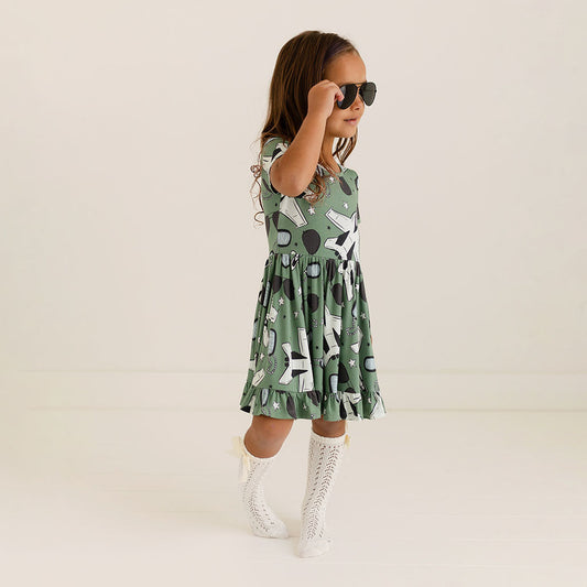 Airman Short Sleeve Ruffled Twirl Dress