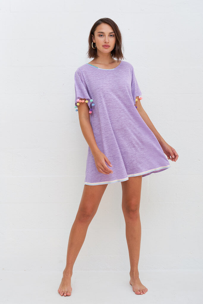Rainbow Pom Pom T-shirt Dress