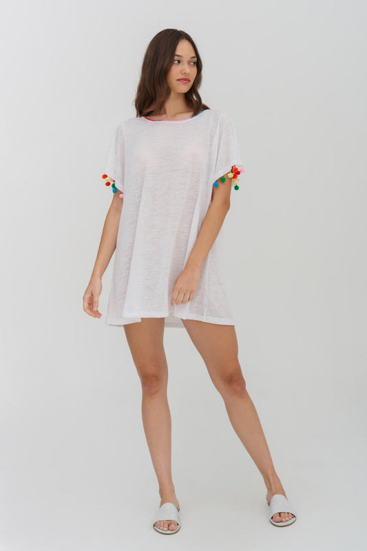 Rainbow Pom Pom T-shirt Dress