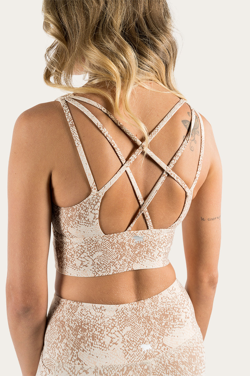 Harlow Womens Long Sports Bra - Snake Skin Almond