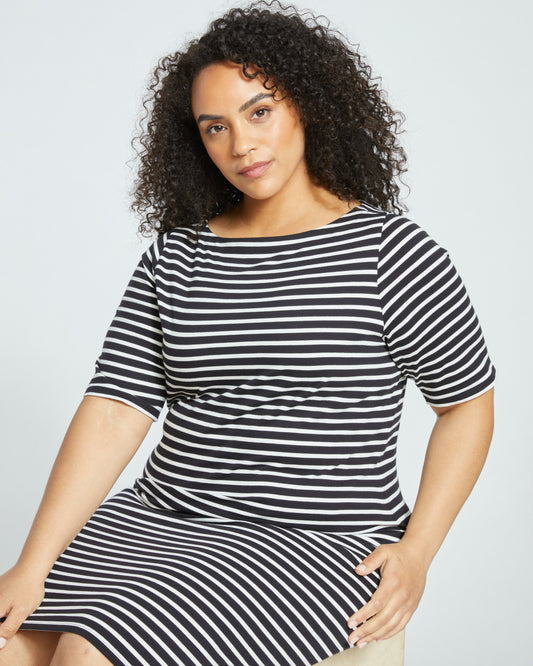 Belle Breton-Stripe Compact Jersey Dress - Black/White
