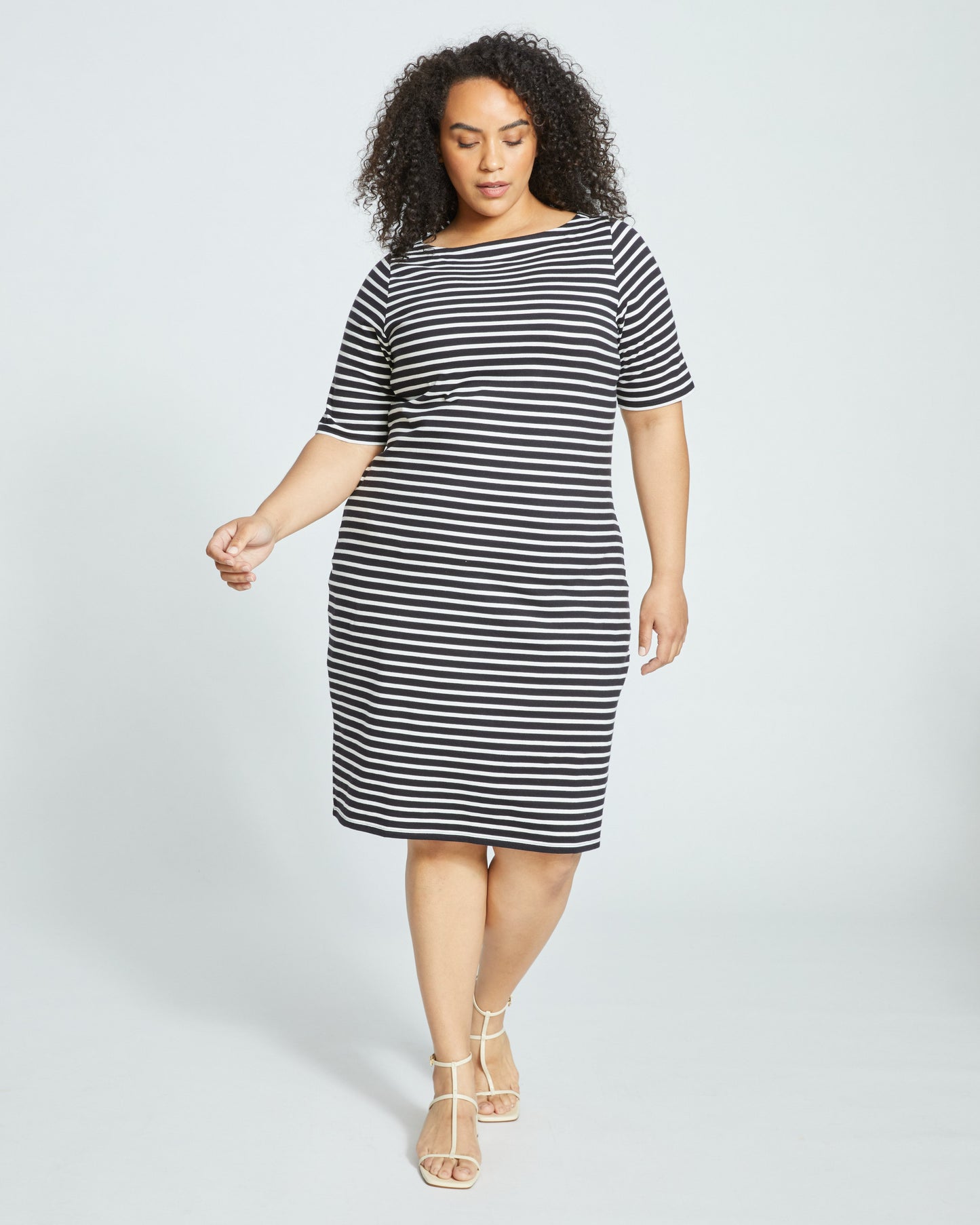 Belle Breton-Stripe Compact Jersey Dress - Black/White
