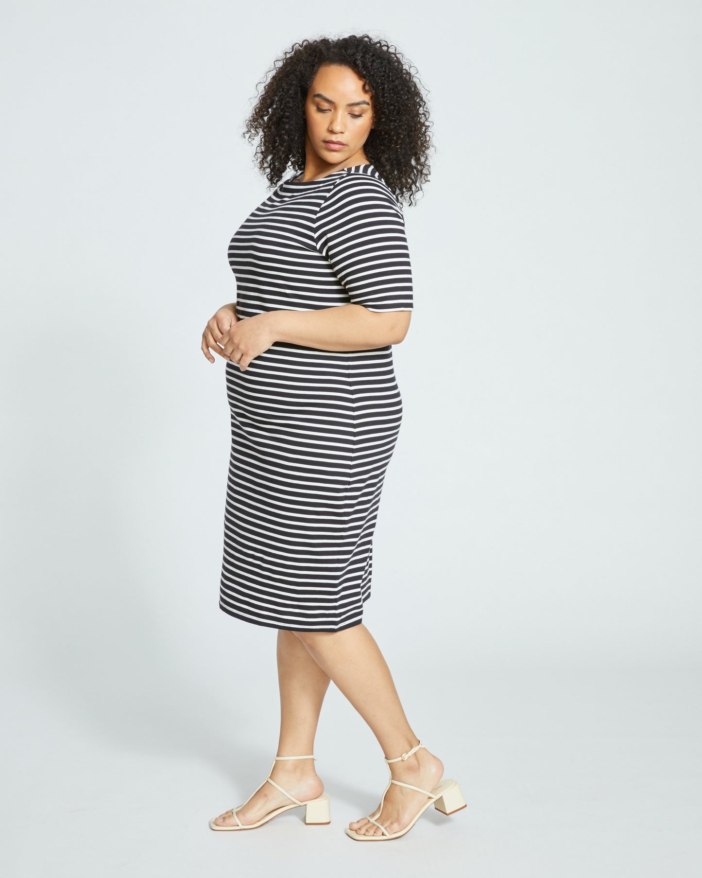 Belle Breton-Stripe Compact Jersey Dress - Black/White