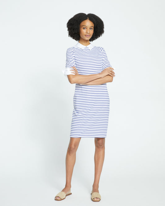 Belle Breton-Stripe Compact Jersey Dress - White/Navy Stripe