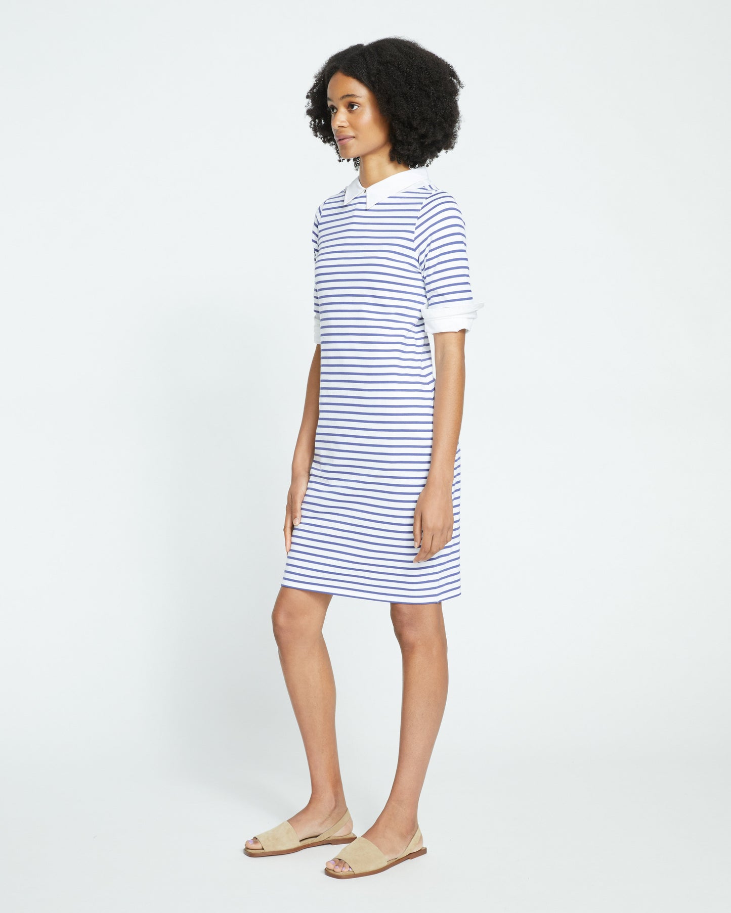 Belle Breton-Stripe Compact Jersey Dress - White/Navy Stripe