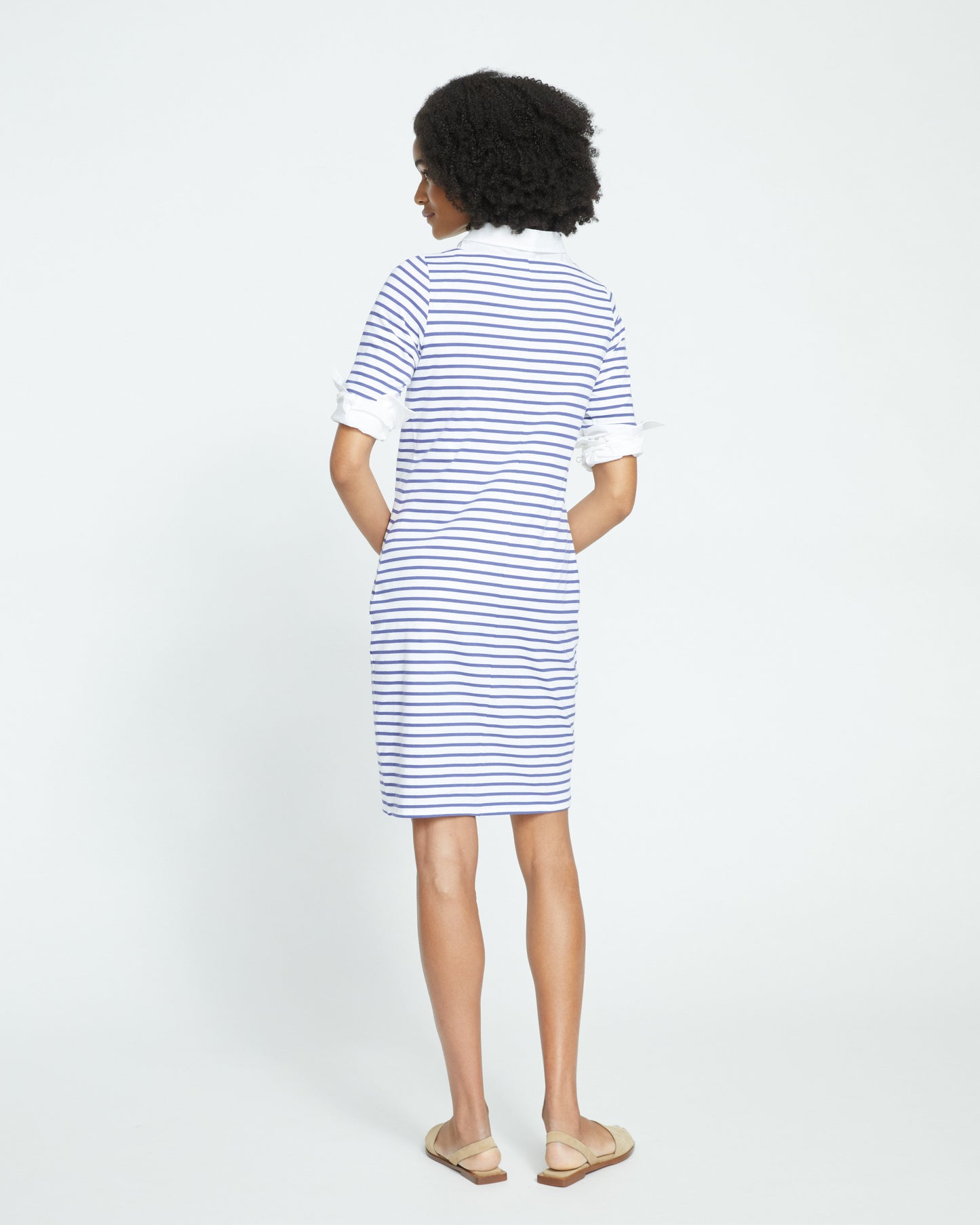 Belle Breton-Stripe Compact Jersey Dress - White/Navy Stripe