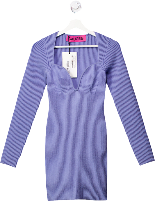 Gauge 81 Cornflower Blue Merino Sweetheart-neck Ribbed Dress UK 12 UK M