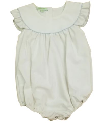 Amy white bubble blue trim
