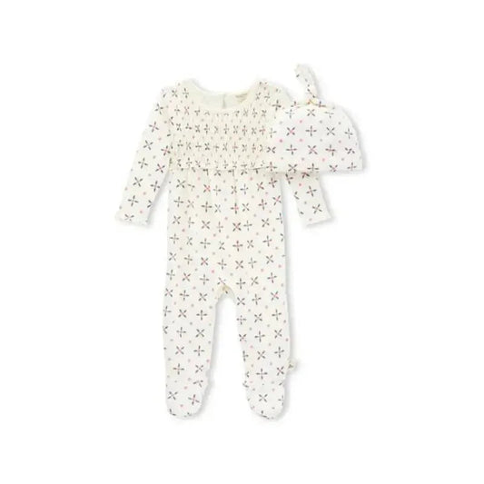 Burts Bees - Medallion Smocked Jumpsuit & Knot Hat Set