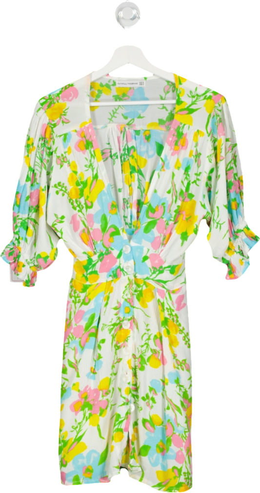 Faithful The Brand White Mini Dress In Floral UK 8