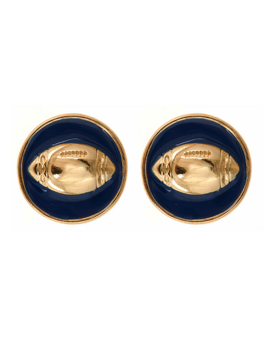 Navy Enamel Gold Football Studs