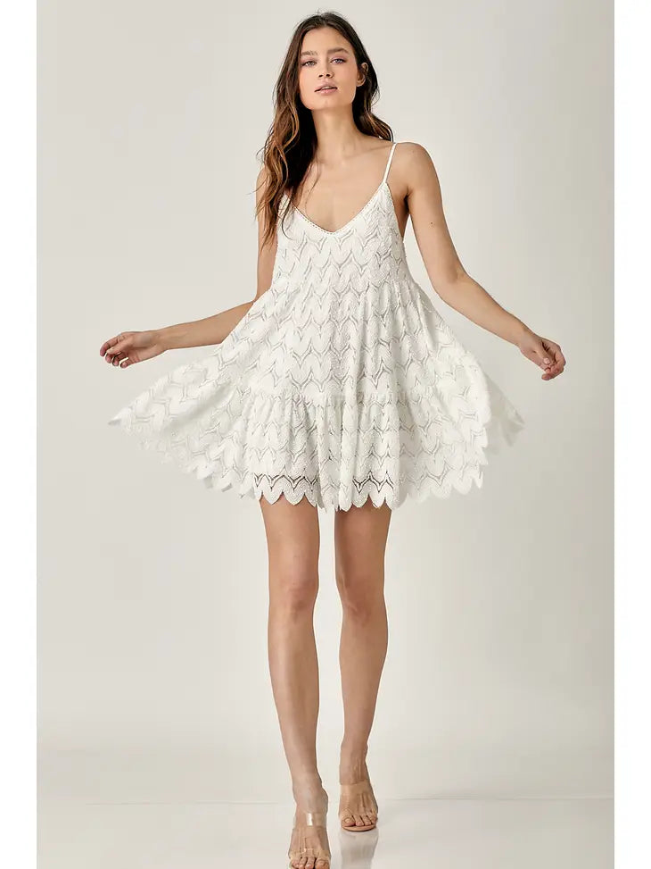 wave crochet lace mini dress
