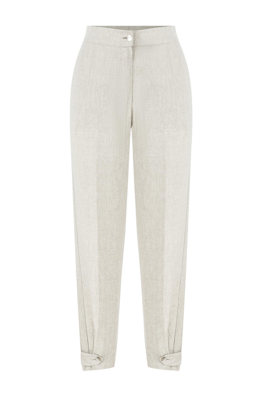 Labeca Beige Isla Barley Linen Tapered Pants UK S