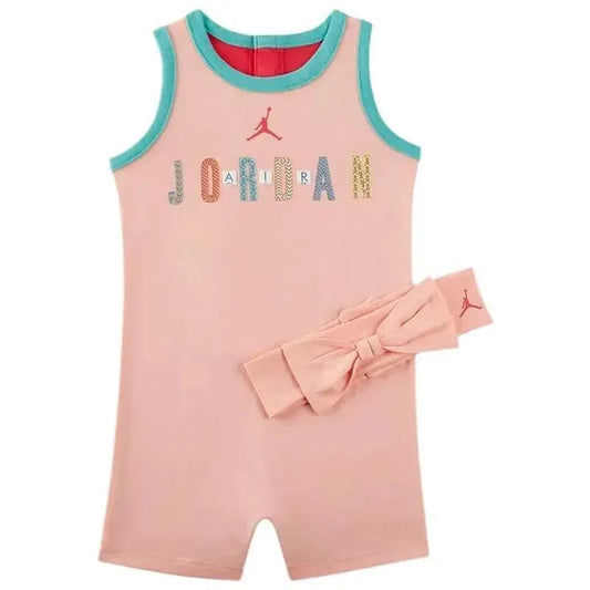 Jordan Baby - Girl Romper & Headband Set, Light Pink