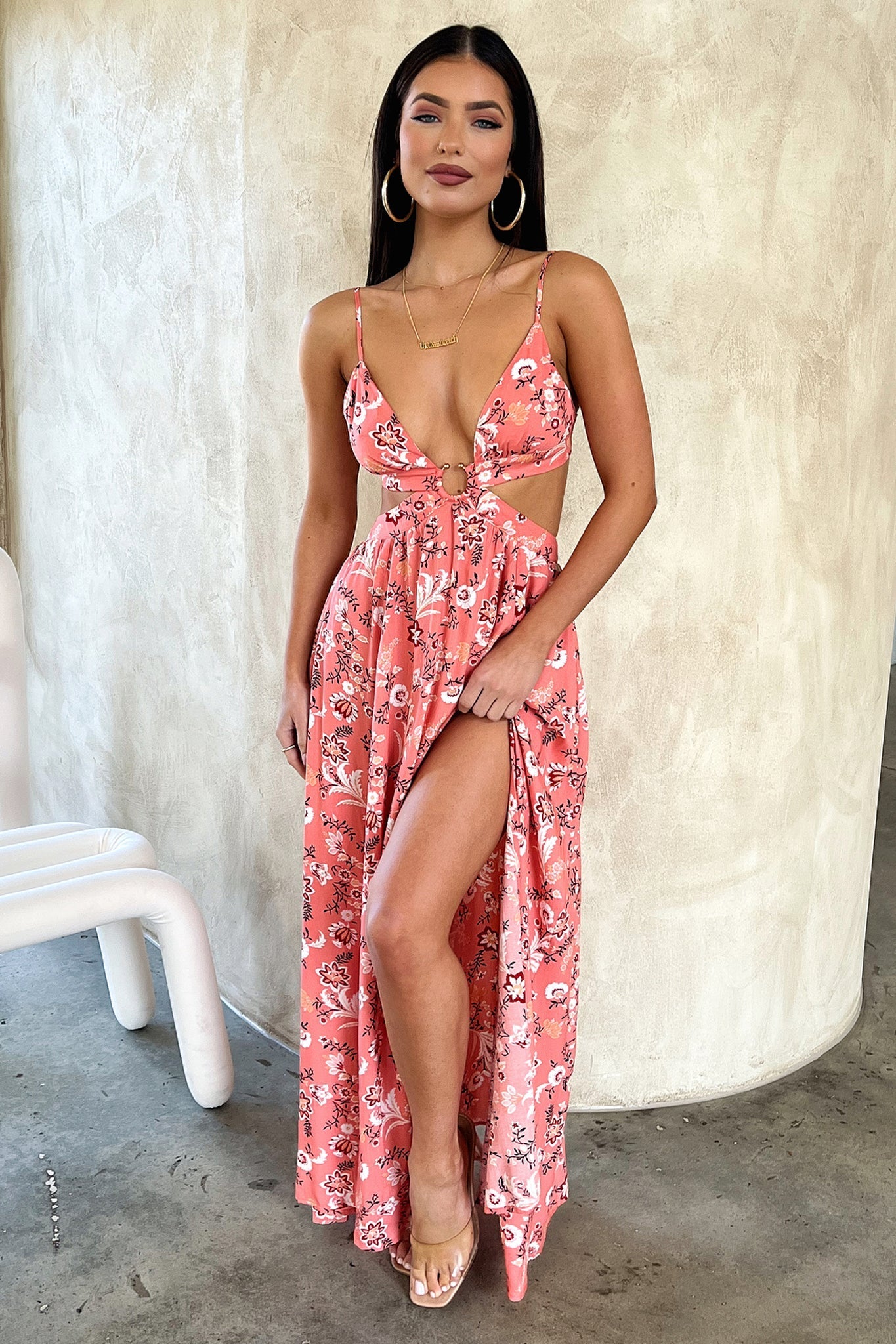 Kritika Maxi Dress - Coral Pink Floral