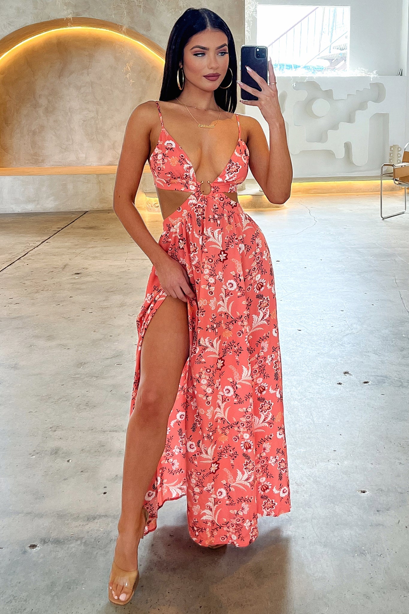 Kritika Maxi Dress - Coral Pink Floral